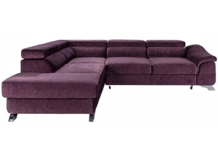 Coltar extensibil LAGOS X cu lada pentru depozitare, tetiere reglabile, gri/ visiniu 272x219cm