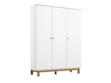 Dulap cu 3 usi cu balamale FREYJA 136x206x53cm alb alpin, picioare si manere stejar