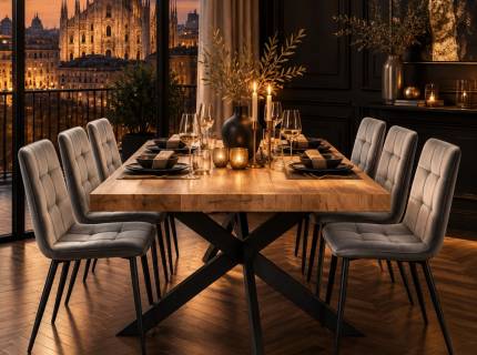 SET masa extensibila GARDA 140-170-200x90xH76 cm + 6 scaune LUCCA gri