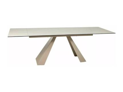 Masa extensibila SALVADORE CERAMIC TRAVERTIN din ceramica travertin bej, sticla securizata, metal casmir 160-240x90xH77cm