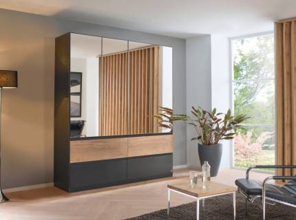 Dulap cu 4 usi cu balamale si 4 sertare WINNIPEG 181x210x56cm gri metalic/ halifax - oglinda