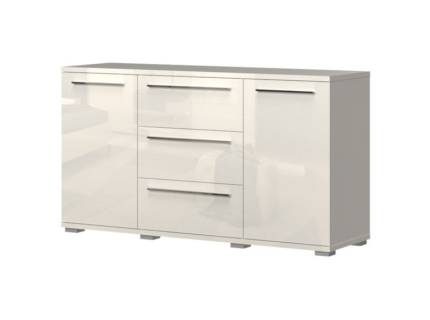 Comoda cu 2 usi si 3 sertare PIANO BEIGE 153x85x45cm bej lucios, manere crom