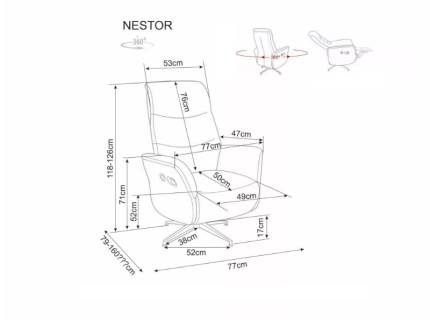 Fotoliu NESTOR RAVEN BEZ 22 rotativ cu recliner electric, reglabil pe inaltime, material textil bej 77x79-160H118-190cm