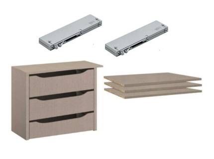 Pachet caseta cu 3 sertare 66x57cm + set 3 polite 66x48cm + set 2 sisteme soft-close pentru dulapul cu usi glisante