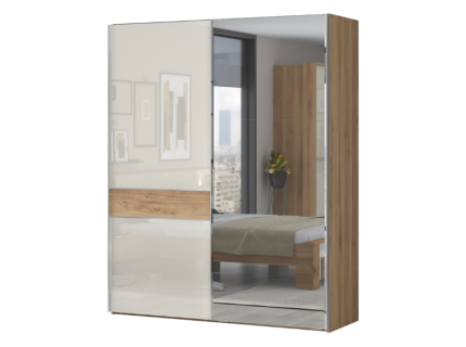 Dulap cu usi glisante GALA 182x224x61cm bej lucios/ Nuc Pacific - oglinda