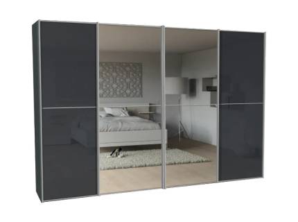 Dulap cu 4 usi glisante 400x222x68cm antracit mat/ sticla antracit - oglinda, maner aluminiu model 44 SINFONIE PLUS 