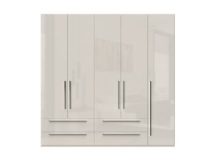 Dulap cu 5 usi si 4 sertare PIANO BEIGE 227x224x56cm bej lucios, maner crom