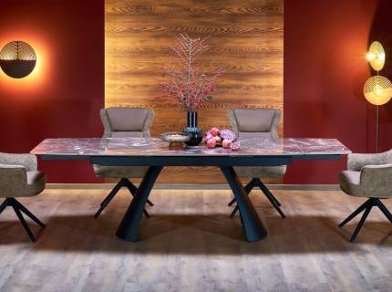 Masa extensibila MARVIN din otel sinterizat cu efect de marmura bordo, otel vopsit negru 180-260x95xH76cm