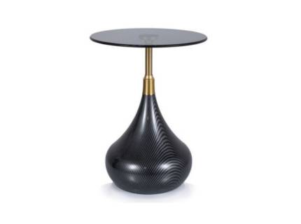 Masuta TAURUS din sticla termorezistenta fumurie, metal negru + auriu 40xH54cm