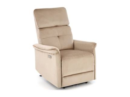 Fotoliu SEMIR cu recliner electric, port USB, confortabil, catifea beige 80x90xH108cm