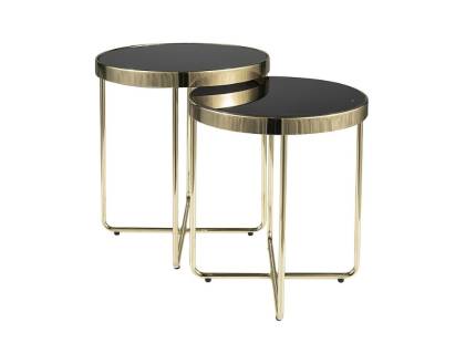 Set 2 masute SAGA GOLD din sticla calita neagra, metal auriu 40xH45cm / 45xH50cm