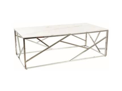 Masuta ESCADA A II WHITE din sticla termosecurizata cu efect de marmura alba, metal crom 120x60xH40cm