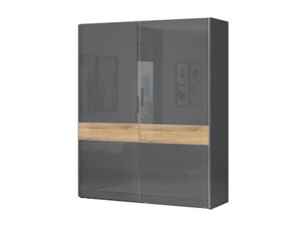 Dulap cu usi glisante ONYX 182x224x61cm antracit lucios/ nuc Pacific, maner crom