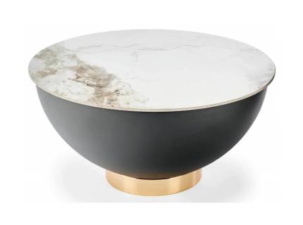 Masuta CECILIA cu spatiu pentru depozitare, din ceramica cu efect de marmura alba, metal negru + auriu 73xH37cm