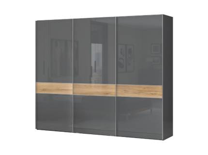 Dulap cu usi glisante ONYX 272x224x61cm antracit lucios/ nuc Pacific, maner crom