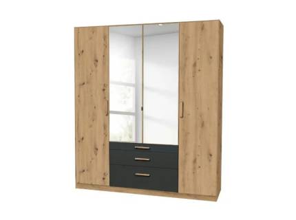 Dulap cu 4 usi cu balamale si 3 sertare MOSBACH 181x210x54cm stejar Artisan/ gri metalic