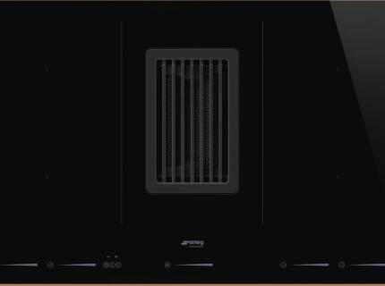 Plita incorporabila cu inductie si hota integrata Smeg HOBD682R1, 80 cm latime, negru