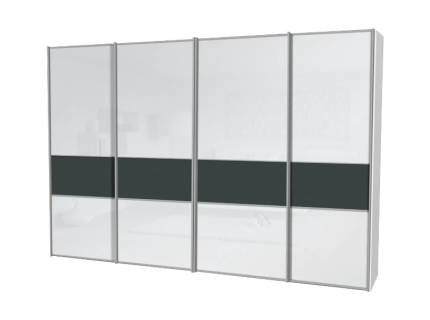 Dulap cu 4 usi glisante 400x222x68cm alb mat/ sticla alba - antracit mat, maner aluminiu model 103D SINFONIE PLUS 