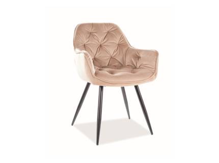 Scaun tapitat CHERRY VELVET catifea beige 57x58xH87cm, picioare negre