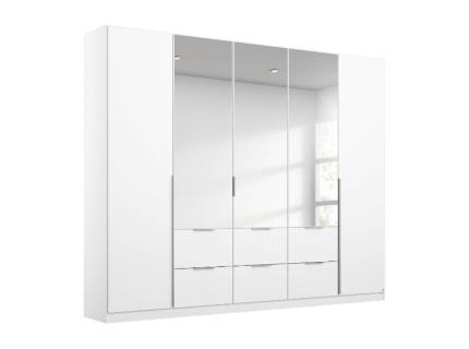 Dulap cu 6 usi cu balamale si 6 sertare MEMPHIS 226x210x54cm alb alpin/ oglinda