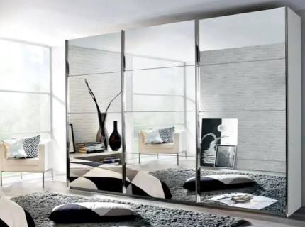 Dulap cu usi glisante KULMBACH 271x229x62cm alb alpin/ 3 usi oglinda configurabil