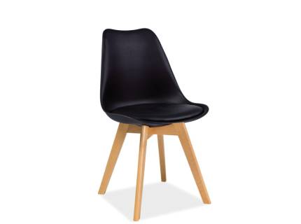 Scaun tapitat KRIS design scandinav, plastic negru + ecopiele neagra 49x43xH83cm, picioare nuanta lemnului