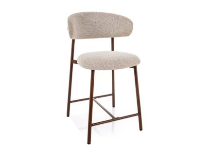 Scaun tapitat pentru bar ELTON H-2 NOELLE material textil beige 53x52xH91cm, picioare nuc 