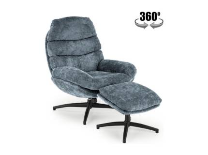 Fotoliu cu taburet DARIO rotativ, cu sistem de balasare, confortabil, material texil-plusat blue 80x90xH100cm 