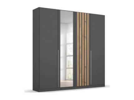 Dulap cu 4 usi cu balamale LAMELLA 181x210x54cm gri metalic/ stejar artisan - oglinda, manere aluminiu