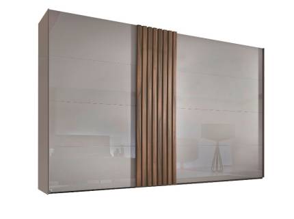 Dulap cu usi glisante TEGIO 301x223x68cm fango mat/ sticla fango -  walnut