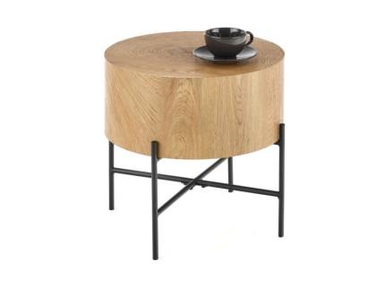 Masuta BROOKLYN S din MDF furniruit nuanta stejar natural, metal negru 45xH45cm