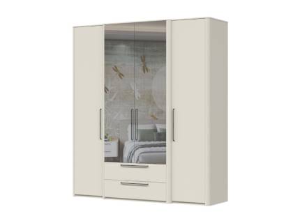 Dulap cu 4 usi cu balamale si 2 sertare AIR 187x225x56cm Pepper White/ oglinda, manere antracit 