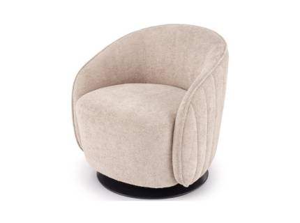 Fotoliu rotativ cozy cu design curbat BASILIO material plusat beige 72x67xH70cm