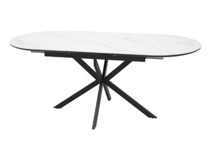 Masa extensibila GASTON CERAMIC WHITE 140 cu ceramica cu efect de marmura alba, metal negru 140-180x80xH75cm