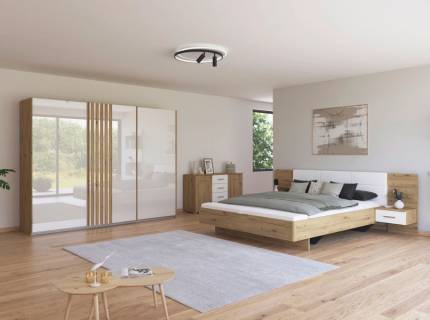 Dormitor XL stejar Artisan/ sticla alba MOSBACH 