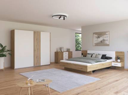Dormitor L stejar Artisan/ alb alpin MOSBACH 