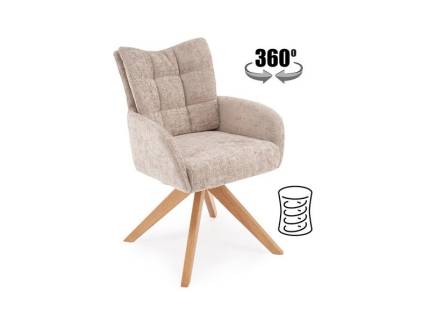 Scaun tapitat K540 WD rotativ, cu arcuri, material textil beige 46x63xH89cm, picioare nuanta lemnului