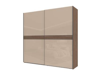 Dulap cu usi glisante LEFT 230x224x61cm Mokka HG lucios + Linkoln Walnut, manere antracit 