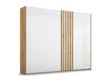 Dulap cu usi glisante stejar MOSBACH 226x210x62cm Artisan/ sticla alba