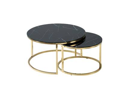 Set 2 masute MUSE BLACK din sticla cu efect de marmura neagra, metal auriu 60xH40cm / 80xH45cm