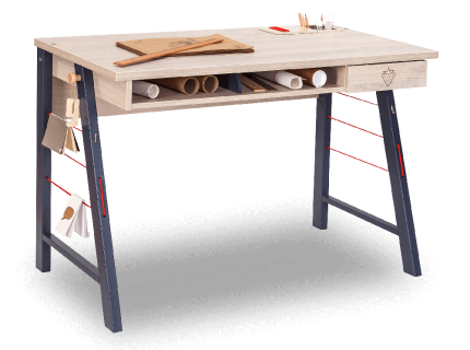 Birou mediu cu 1 sertar TRIO 114x64xH76cm natur/ albastru deschis