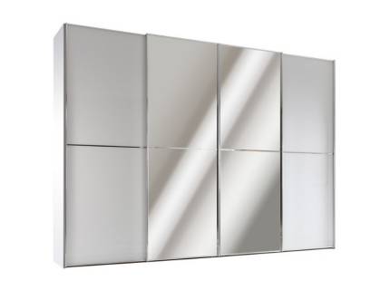 Dulap cu 4 usi glisante 400x222x68cm alb mat/ alb mat - oglinda, maner crom model 43 SINFONIE PLUS