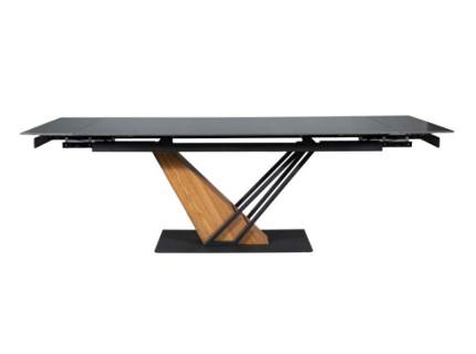 Masa extensibila GENESIS din ceramica cu efect de marmura neagra, metal negru si furnir frasin 180-240x90xH75cm