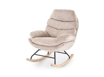 Fotoliu GIORGIO cu functie de balansare, material textil plusat beige CREMONA 14, picioare nuanta lemnului + negru 75x108xH100cm