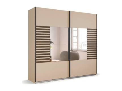 Dulap cu usi glisante BAREA 226x210x62cm champagne + stejar Atlantic dark - oglinda, maner gri metalic