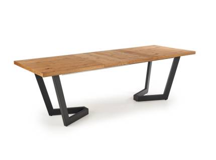 Masa extensibila MASSIVE din placa furniruita si lemn masiv stejar deschis, metal negru 160-250-340x90xH77cm