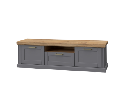 Comoda TV cu spatiu liber, 2 usi si 1 sertar TARA GREY 177x52x54cm grafit mat/ nuc Pacific