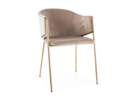 Scaun tapitat BONO VELVET GOLD design rotunjit minimalist, catifea beige 55x60xH77cm, picioare aurii