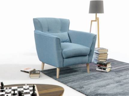 Fotoliu TEDDY X cu picioare inalte nuanta lemnului, stil scandinav, personalizabil, 87x83xH82cm