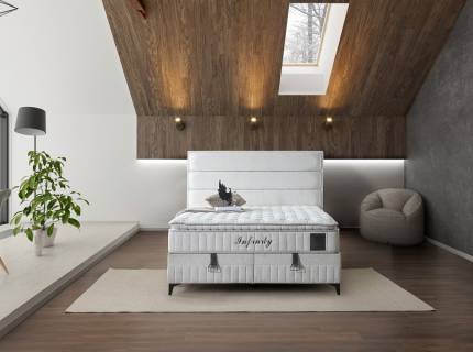 Pat tapitat cu saltea si spatiu pentru depozitare INFINITY (140x200cm) cream